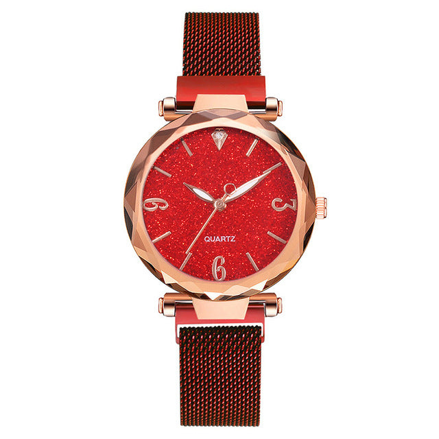 2019 Hot Sale Women Watches Fashion Luxury Magnetic Buckle Stainless Steel Strap Refractive surface Luminous Dial Quartz Watch