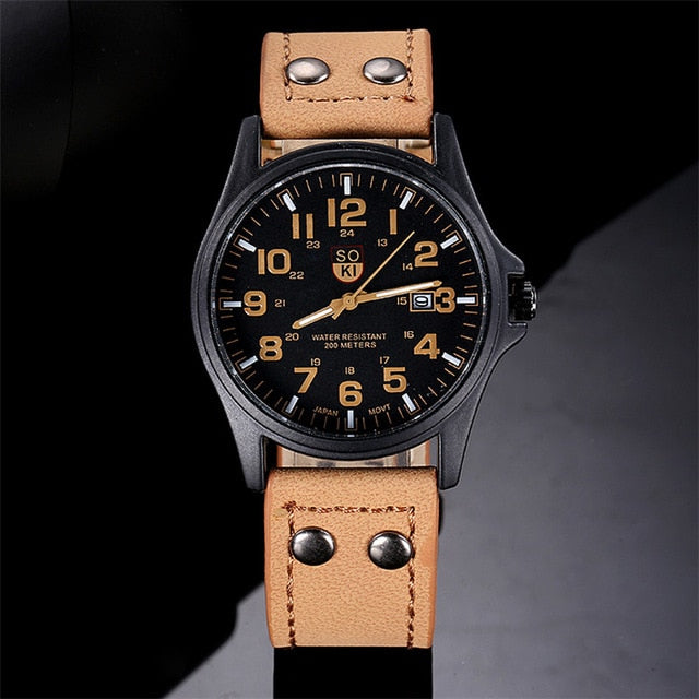 Vintage Classic Watches Mens Daily Waterproof Date Leather Strap Sport Quartz Army Watch Casual wristwatches Relogio Masculino