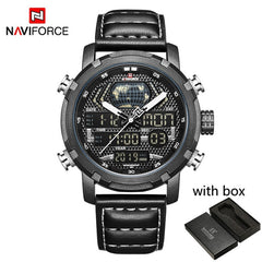 NAVIFORCE Watch Men Top Brand Luxury Digital Analog Sport Wristwatch Military Genuine Leather Male Clock Relogio Masculino 9160