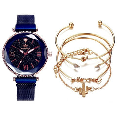 5pc/set Luxury Brand Women Watches Starry Sky Magnet Watch Buckle Fashion Casual Female Wristwatch Roman Numeral Simple Bracelet