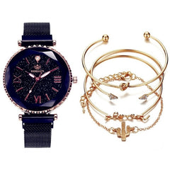 5pc/set Luxury Brand Women Watches Starry Sky Magnet Watch Buckle Fashion Casual Female Wristwatch Roman Numeral Simple Bracelet