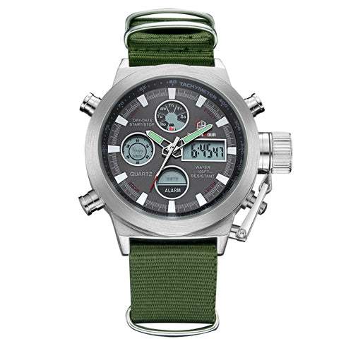 GOLDENHOUR Sport Men Wristwatch Fashion Men Quartz Watch Nylon Strap Week Display Army Military LED Clock Relogio Masculino