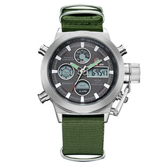 GOLDENHOUR Sport Men Wristwatch Fashion Men Quartz Watch Nylon Strap Week Display Army Military LED Clock Relogio Masculino